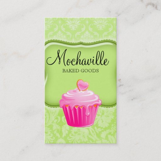 Customizable Bakery Business Card Vintage Damask Lime