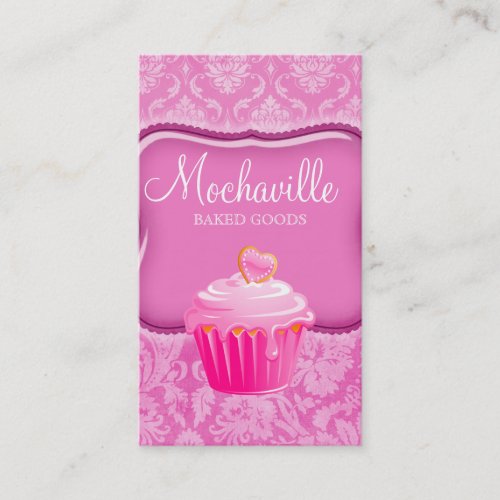 Bakery Business Card Vintage Damask Pink