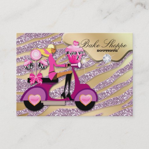 Customizable Bakery Business Card Zebra Pink Cake Pops Cupcake
