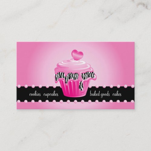 Bakery Business Card Zebra Pink Cupcake Heart