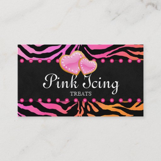Customizable BAKERY Business Card Zebra Pink Dots Orange Pink