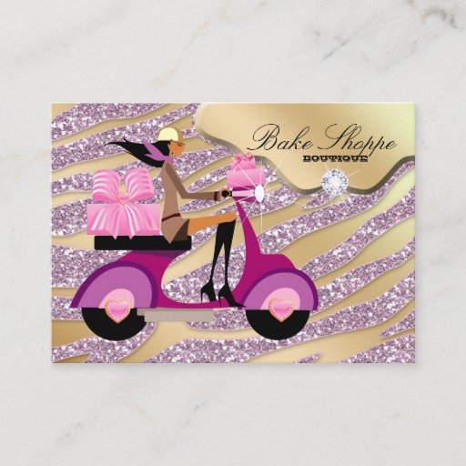 Customizable Bakery Business Card Zebra Pink Gold Sparkle Boxes