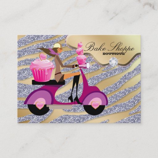Customizable Bakery Business Card Zebra Silver Gold Sparkle