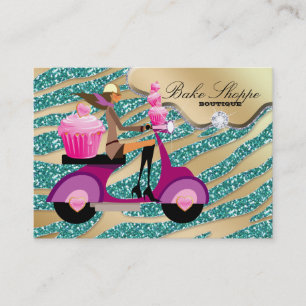 Bakery Business Card Zebra Teal Gold Sparkle