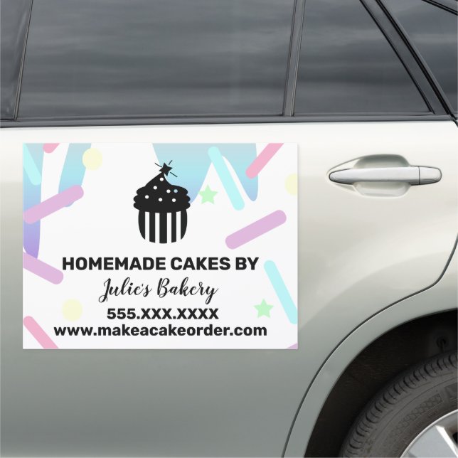 Bakery Business Cupcake Logo Sprinkles Pastel Car Magnet (In Situ)