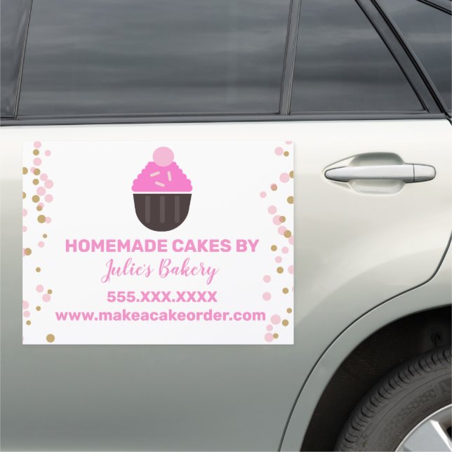 Bakery Business Cupcakes Confetti Pink Car Magnet (In Situ)