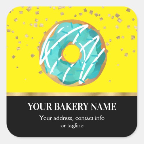 Bakery Business Donut Blue Yellow Confetti Square Sticker