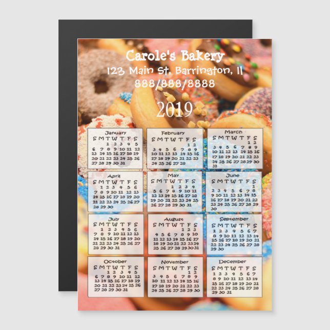 Bakery Business Donuts Mini Calendar Magnet 2019 (Front/Back)