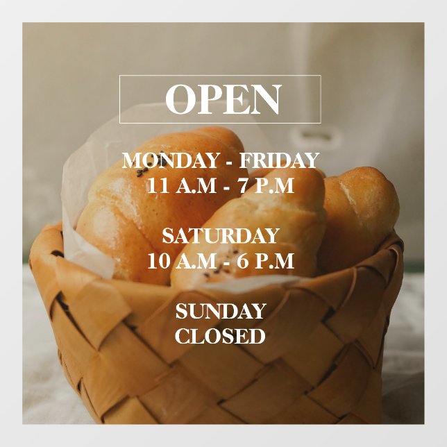 Bakery Business Hours Window Cling (Sheet)
