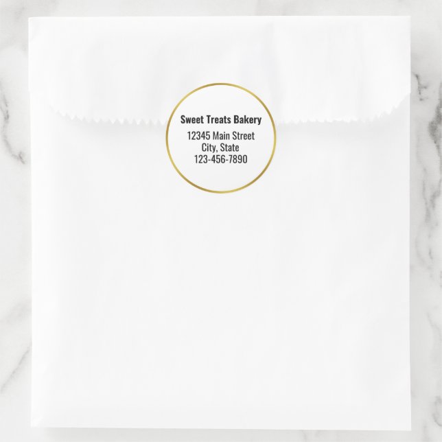 Bakery Business Name Gold White Black Text Classic Round Sticker (Bag)