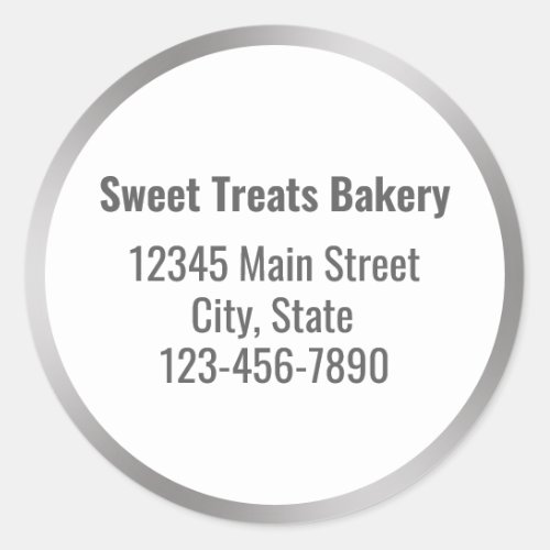Bakery Business Name Silver White Text Template Classic Round Sticker