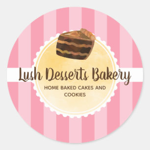 Bakery Business Pink Yellow Cake Packaging Classic Round Sticker