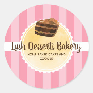 Bakery Business Pink Yellow Cake Packaging Classic Round Sticker