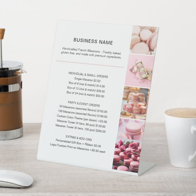 Bakery Business Price List Custom Photo White Pedestal Sign (In SItu)