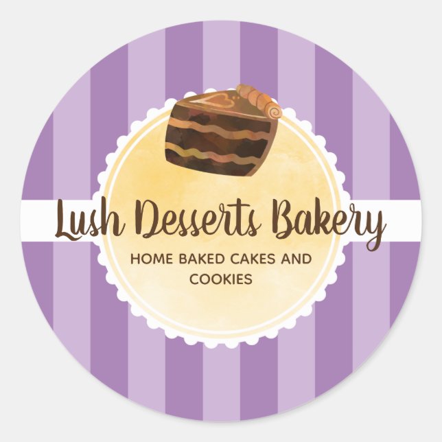 Bakery Business Purple Cake Bakery Packaging Classic Round Sticker (Front)