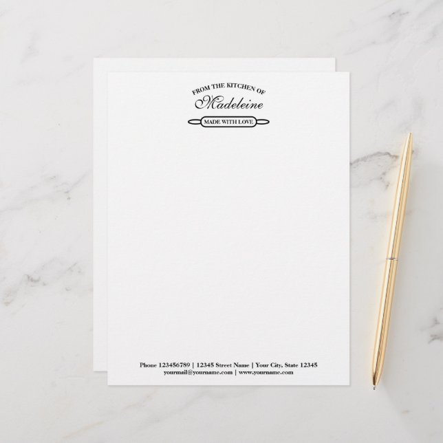 Bakery business rolling pin letterhead template (Front/Back In Situ)