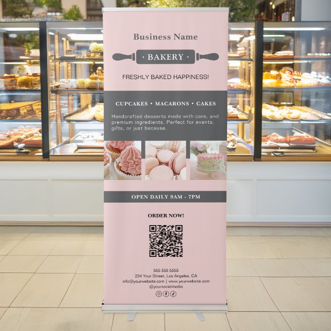 Bakery Business Rolling Pin Pink Promotional Retractable Banner (Bakery Business Rolling Pin Pink Promotional Retractable Banner)