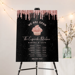 Bakery Business Rose Gold Cupcake Glitter on Black Foam Board