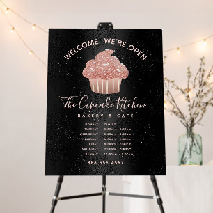 Bakery Business Rose Gold Glitter Cupcake on Black Foam Board