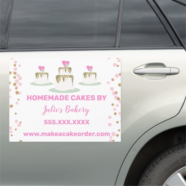 Bakery Business Tier Cakes Faux Gold Confetti Car Magnet (In Situ)