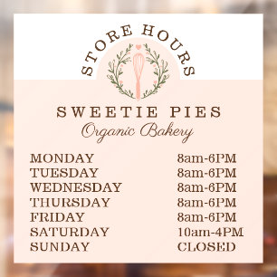 Bakery Business Whisk & Wreath Logo Store Hours Window Cling