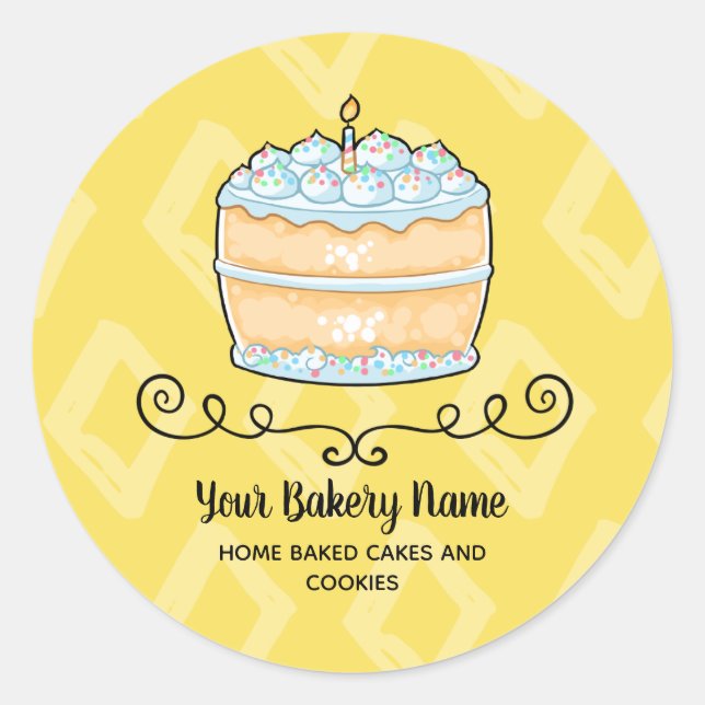 Bakery Business Yellow Cake Dessert Packaging Classic Round Sticker (Front)