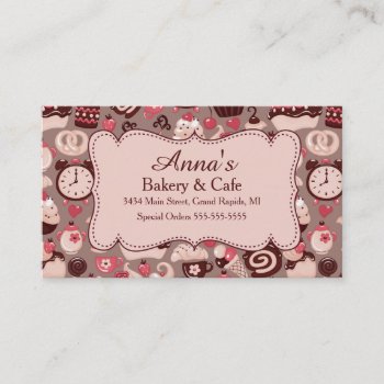 Bakery & Cafe Pink & Chocolate Business Card by KaleenaRae at Zazzle