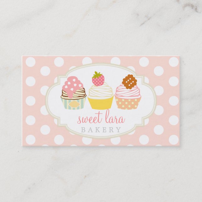 Bakery Cafe Retro Sweet Cupcakes Cute Boutique Business Card (Front)