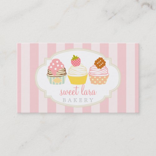 Bakery Cafe Retro Sweet Cupcakes Cute Boutique Business Card Template