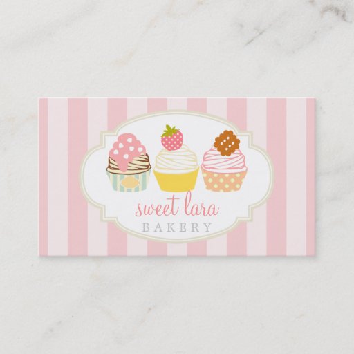 Customizable Bakery Cafe Retro Sweet Cupcakes Cute Boutique Business Card Template