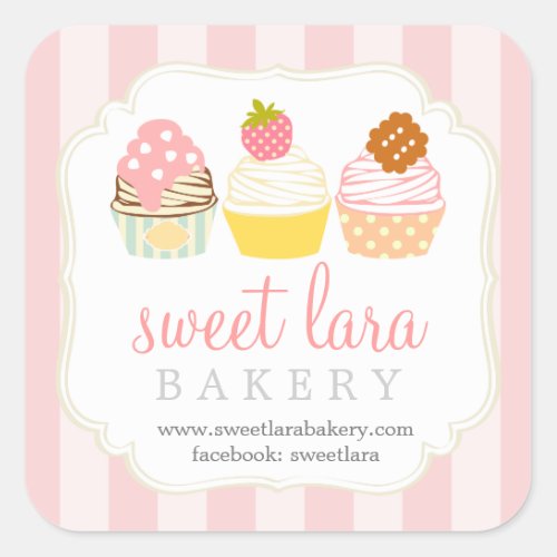Bakery Cafe Retro Sweet Cupcakes Cute Boutique Square Sticker