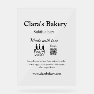 Bakery cake add ingredients made with love q r acrylic sign