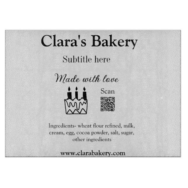 Bakery cake add ingredients made with love q r  cutting board (Front)