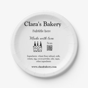 Bakery cake add ingredients made with love q r  paper plates