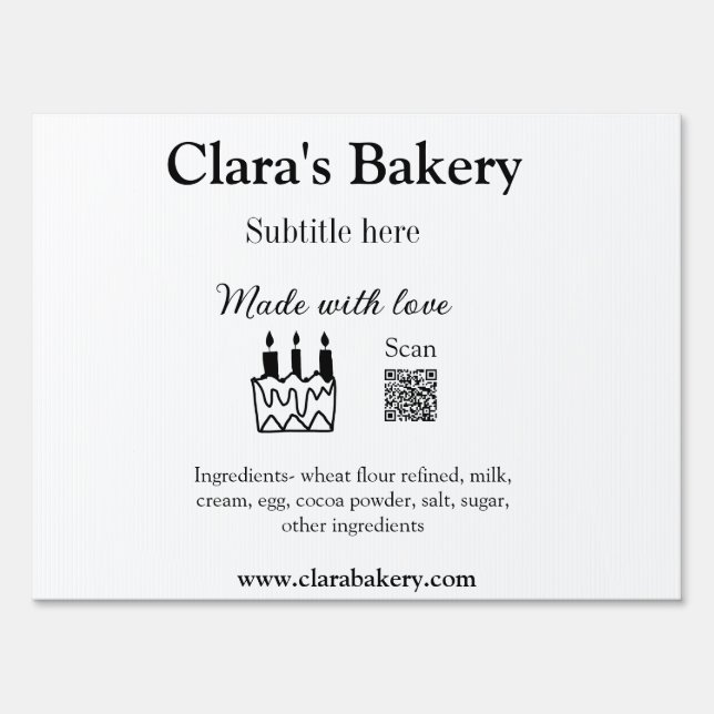 Bakery cake add ingredients made with love q r  sign (Front)