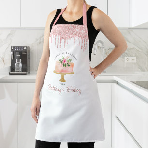 Bakery Cake Blush Pink Glitter Drip Pastry Dessert Apron