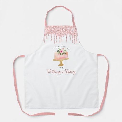 Bakery Cake Blush Pink Glitter Drip Pastry Dessert Apron | Zazzle