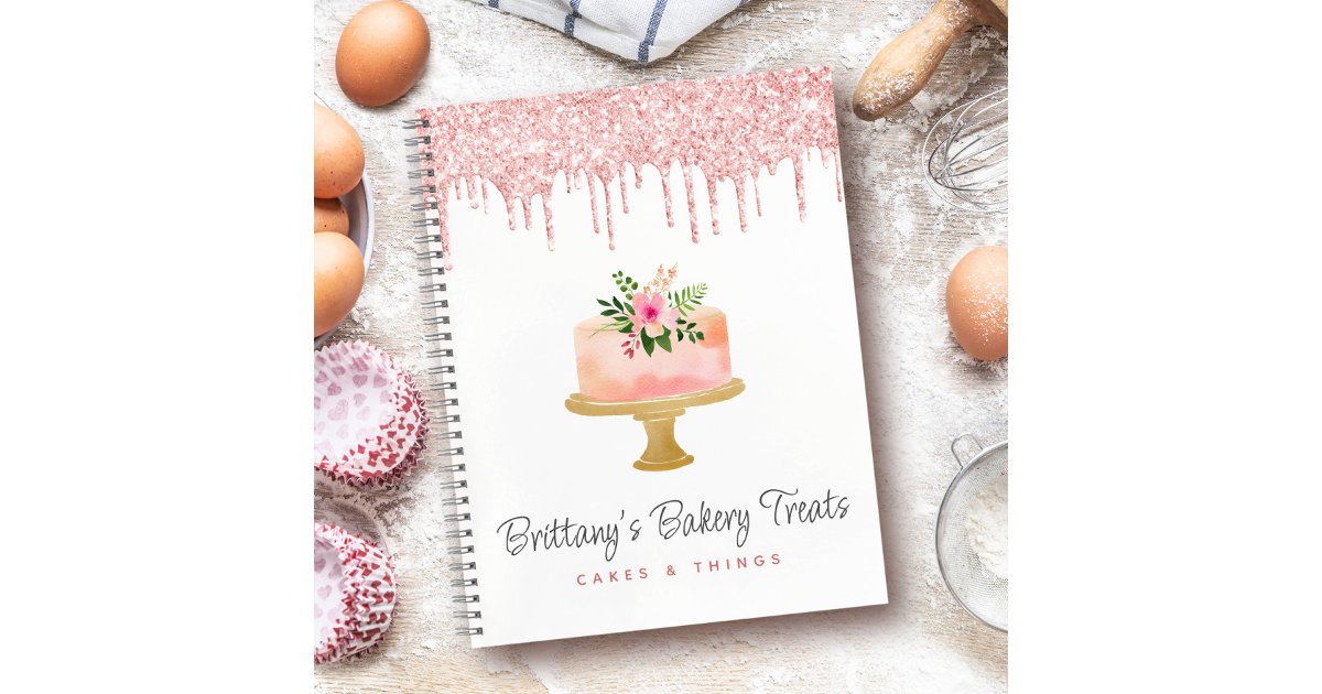 Bakery Cake Blush Pink Glitter Drip Pastry Dessert Notebook | Zazzle