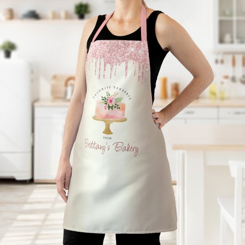 Bakery Cake Blush Pink Glitter Drips Dessert Gold Apron