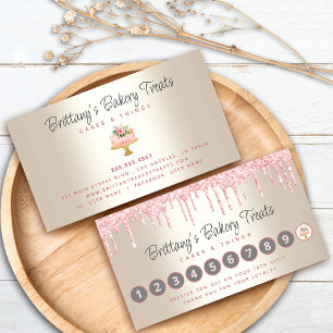 Bakery Cake Blush Pink Glitter Drips on Gold Ombre Loyalty Card