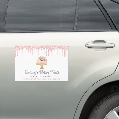 Bakery Cake Blush Pink Glitter Drips Pastry Chef Car Magnet