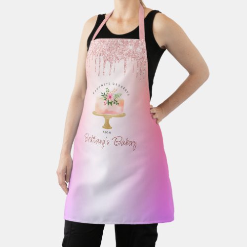 Bakery Cake Blush Pink Glitter Drips Rainbow Ombre Apron