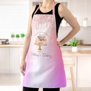Bakery Cake Blush Pink Glitter Drips Rainbow Ombre Apron