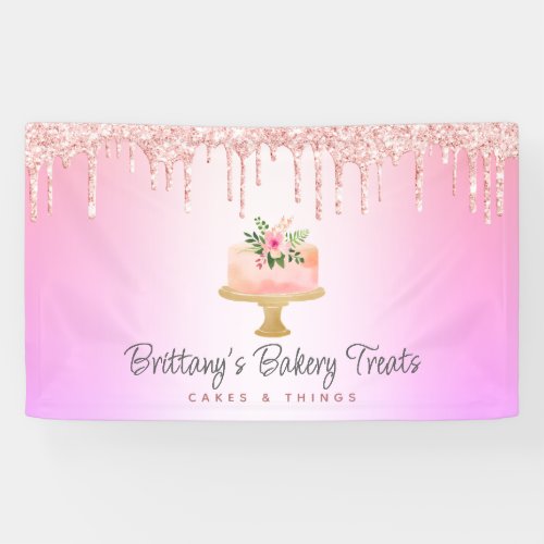 Bakery Cake Blush Pink Glitter Drips Rainbow Ombre Banner