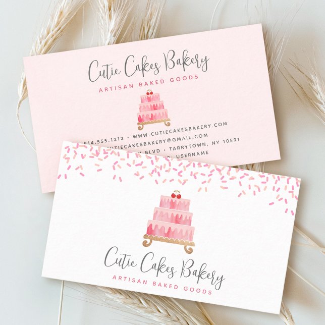 Bakery Cake Blush Pink Sprinkles Pastry Dessert Business Card (Creator Uploaded)