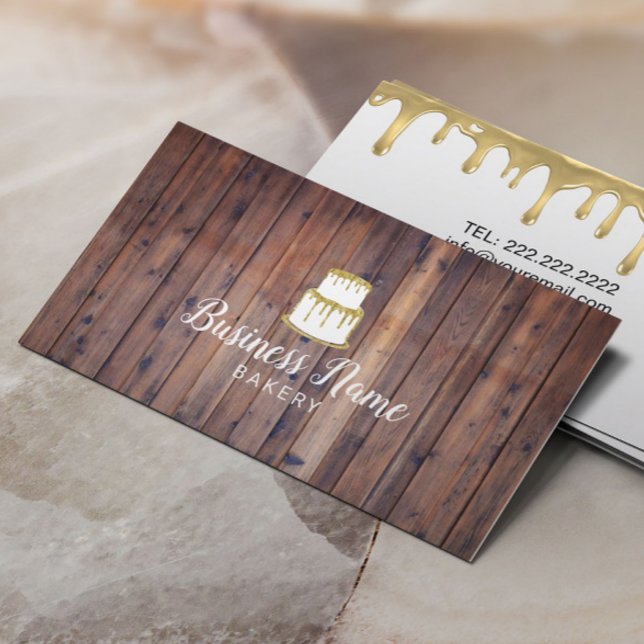 Bakery Cake Cupcake Dessert Rustic Wood Business Card (Creator Uploaded)