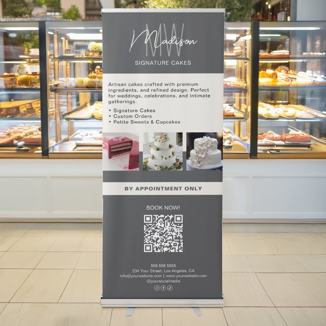 Bakery Cake Custom Monogram Gray Retractable Banner (Bakery Cake Custom Monogram Gray Retractable Banner)
