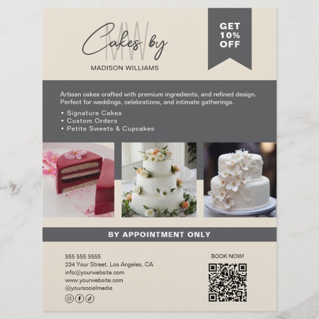 Bakery Cake Custom Monogram Logo Business Flyer (Front)