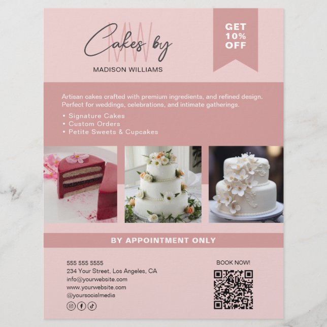 Bakery Cake Custom Monogram Logo Business Pink Flyer (Front)