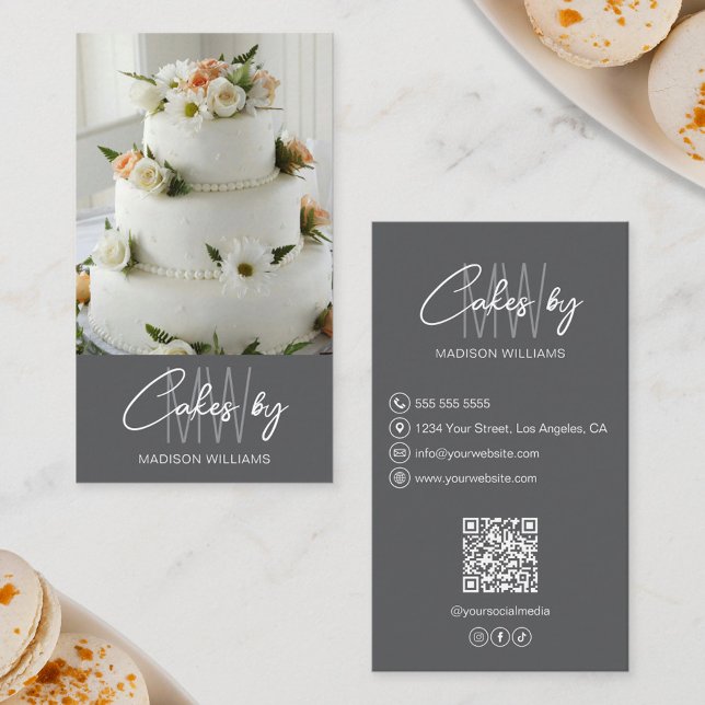 Bakery Cake Custom Monogram Logo Gray Business Card (Bakery Cake Custom Monogram Logo Gray Business Card)